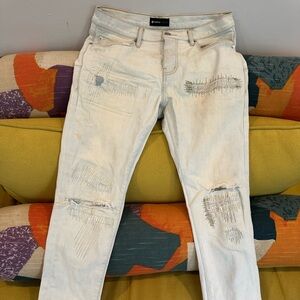 Men's Light Gray Distressed Authentic Purple Skinny Jeans